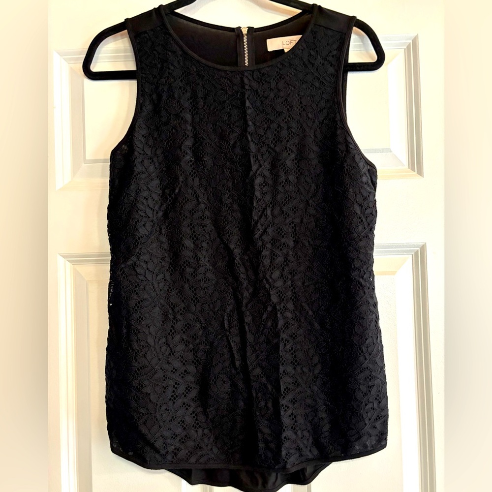 LOFT Black Lace Maternity Sleeveless Top, size Small